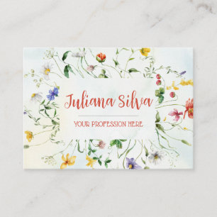 Carte De Visite Été vert et blanc de fleurs rustiques avec QR