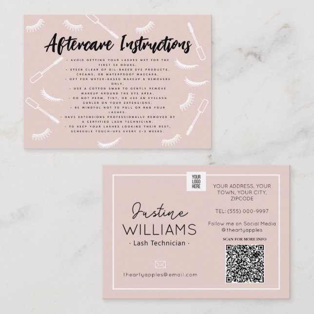 Carte De Visite Étendues Eyelash Rose et Black Lashes (Devant / Derrière)