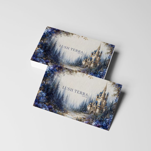 Carte De Visite Ethereal Fairytale Castle Blue Floral Misty Forest (Créateur téléchargé)