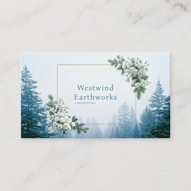 Carte De Visite Ethereal White Rose Pine Forest Winter Gold Frame (Devant)