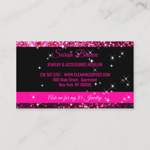Carte De Visite Étincelle rose noir Glitz Glam Starlust lumière