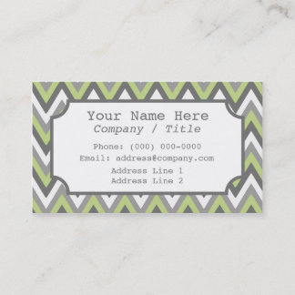 Carte de visite Étiquette Green Grey Chevron