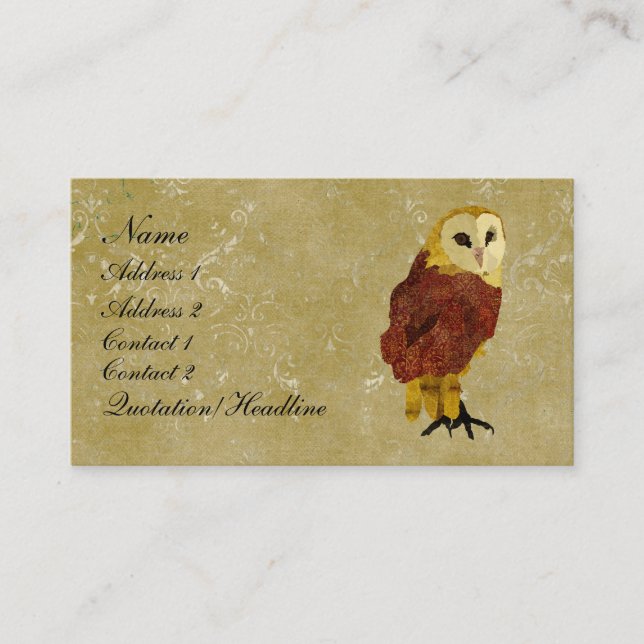 Carte de visite/étiquettes rouges d'or de hibou (Devant)