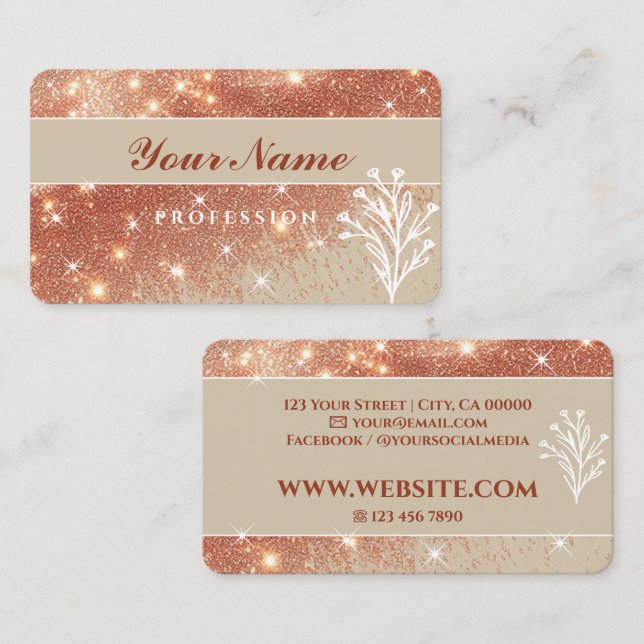 Carte De Visite Etoiles de luxe Beige Rose Parties scintillant or  (Devant / Derrière)