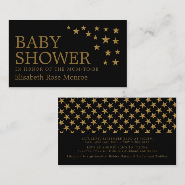 Carte De Visite Etoiles de Parties scintillant d'or, Baby shower T (Devant / Derrière)