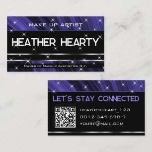Carte De Visite Étoiles de Parties scintillant en argent violet QR