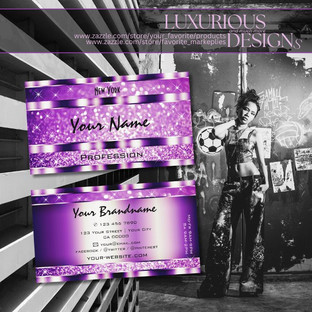 Carte De Visite Étoiles de Parties scintillant flamboyante violet  (Créateur téléchargé)