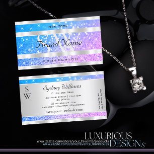 Carte De Visite Étoiles de Parties scintillant rose turquoise Init