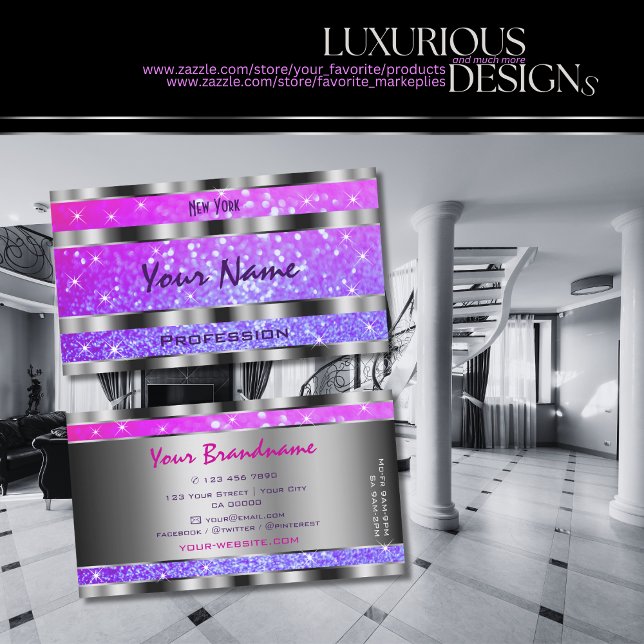 Carte De Visite Etoiles de Parties scintillant rose violet ornate  (Créateur téléchargé)