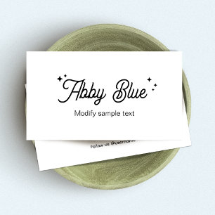 Carte De Visite Étoiles de police de script noir et blanc mignonne