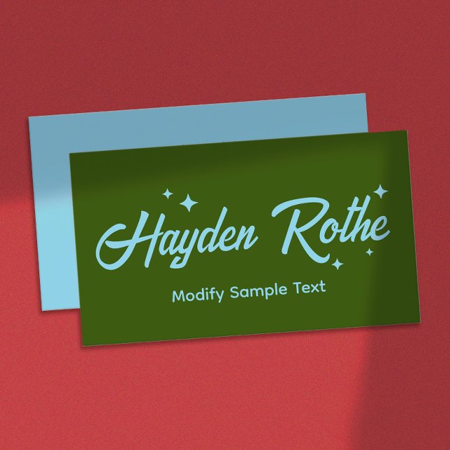 Carte De Visite Étoiles de typographie rétro vert foncé (retro typography and stars in dark green and pastel  blue design business cards)