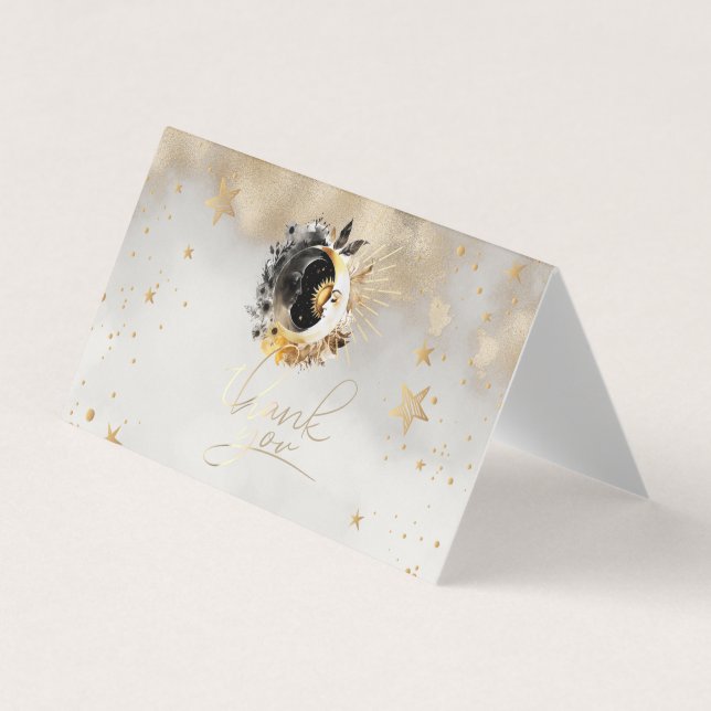 Carte De Visite Étoiles d'or céleste Fleurs de lune (Devant)