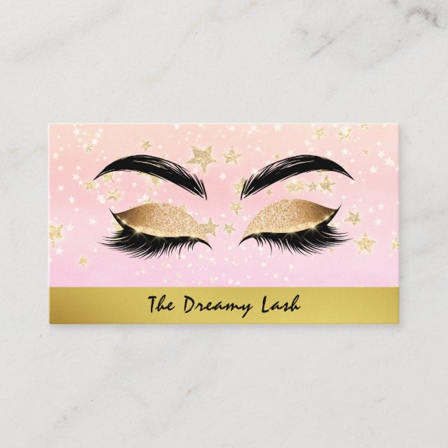 Carte De Visite *~* Étoiles d'or PINK Lashes Brows Extensions Chic (Devant)