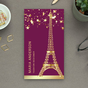 Carte De Visite Étoiles Glam Confettis Feuille d'Or Tour Eiffel Pa