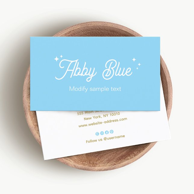 Carte de visite Étoiles Script Rétro Bleu Clair (Créateur téléchargé)