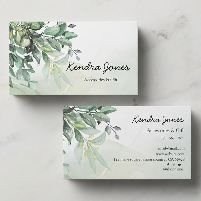 Carte De Visite Eucalyptus feuilles (Watercolor Eucalyptus leaves Business Card #Eucalyptus #leaves #naturalbusinesscard #greenery)