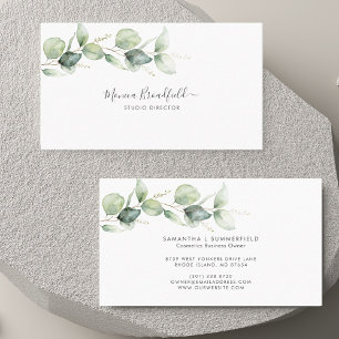 Carte De Visite Eucalyptus Foliage Élégant Script Aquarelle