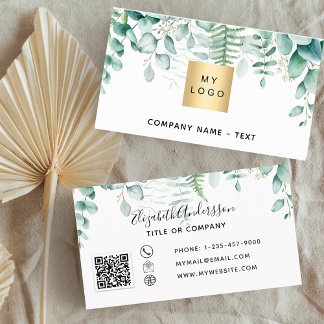 Carte De Visite Eucalyptus fougère forestière logo code QR