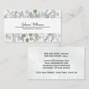 Carte De Visite Eucalyptus Rustique aquarelle et Lavande Plutôt