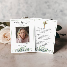 Carte De Visite Eucalyptus Sage Green Memorial Photo Prayer Card
