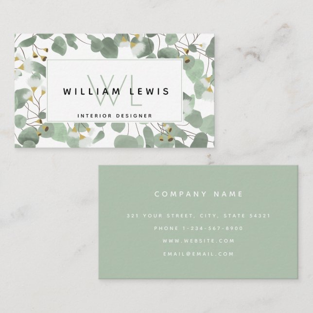 Carte De Visite Eucalyptus Vert Argent Dollar Gum Blossoms (Devant / Derrière)