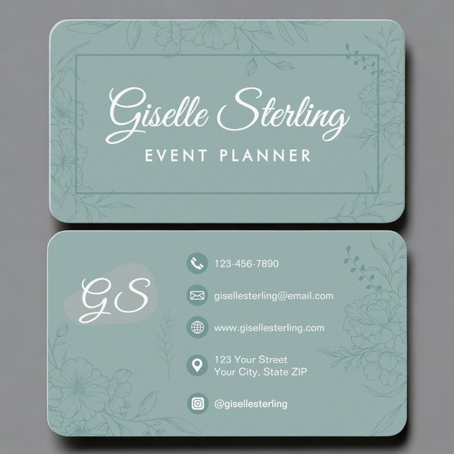 Carte De Visite Event Planner Green Teal Floral (Créateur téléchargé)