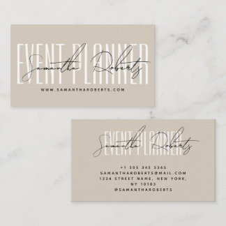 Carte De Visite Event planner modern typography script beige