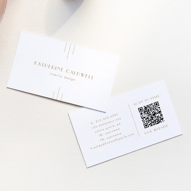 Carte De Visite EVERLY Gold Art Deco Simple Geometric QR Code (EVERLY Gold Art Deco Simple Geometric QR Code Business Card)