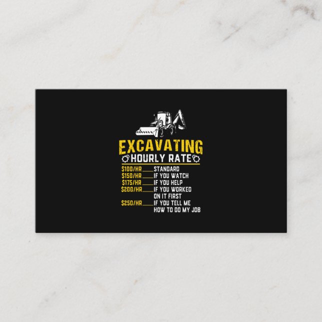 Carte De Visite Excavateur à taux horaire amusant (Devant)