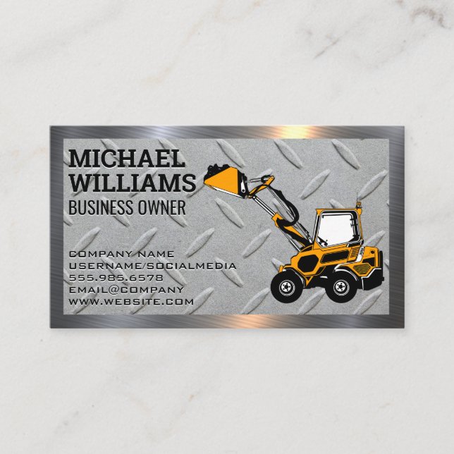 Carte De Visite Excavateur | Earth Mover | Acier métallique (Devant)