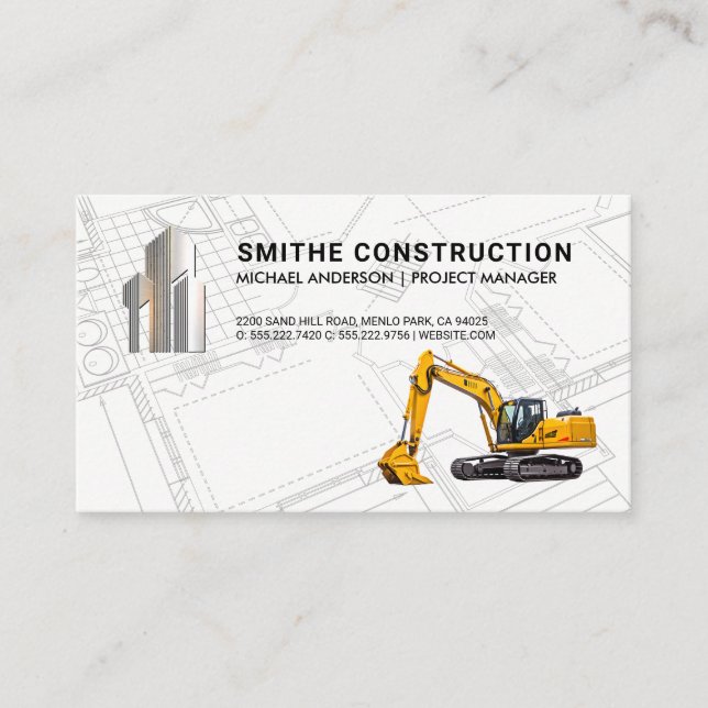 Carte De Visite Excavateur | Logo des bâtiments commerciaux (Devant)