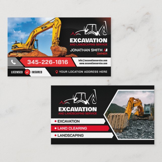 Carte De Visite excavation, Landcliering, Landscaping, constructio (Devant / Derrière)