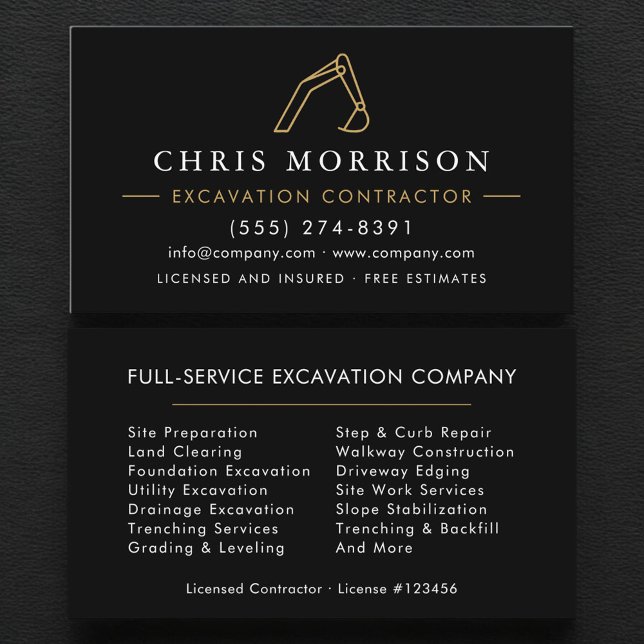 Carte De Visite Excavation Operator Contractor Professional  (Créateur téléchargé)