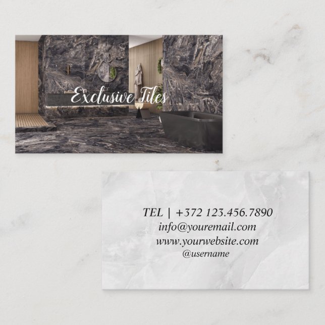 Carte De Visite Exclusive Tiles Black Luxury  Natural Materials (Devant / Derrière)