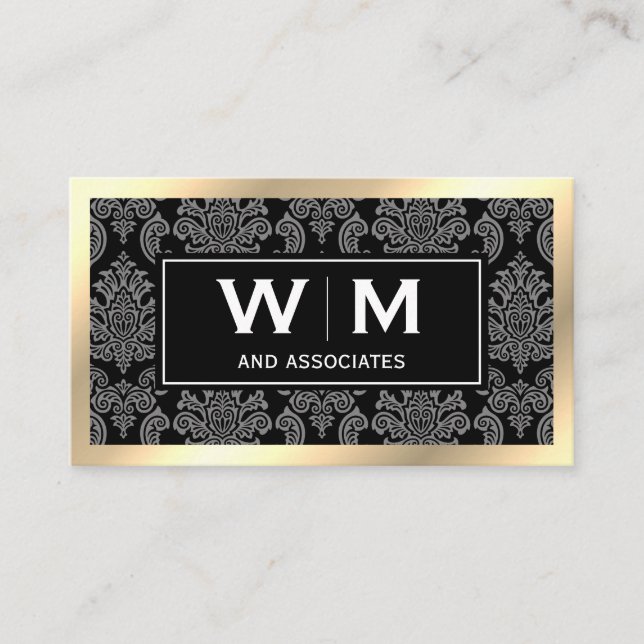 Carte De Visite Executive Monogramme Gold Bordure Damas (Devant)