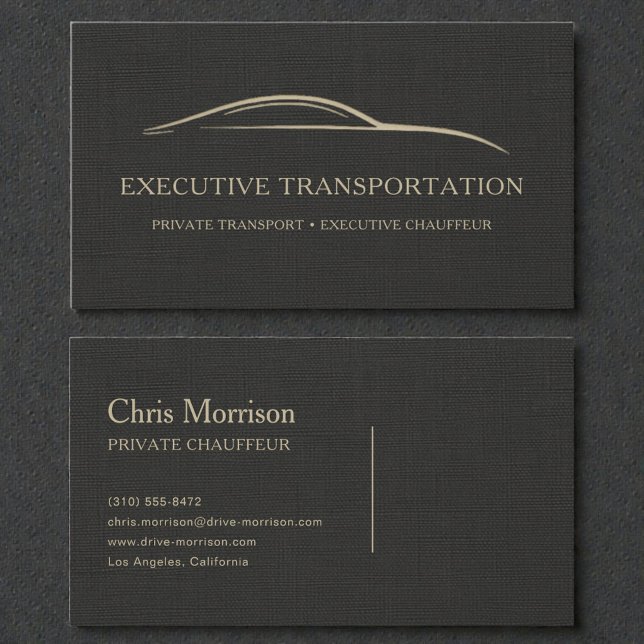 Carte De Visite Executive Transport Luxury Linen Black & Gold (Créateur téléchargé)