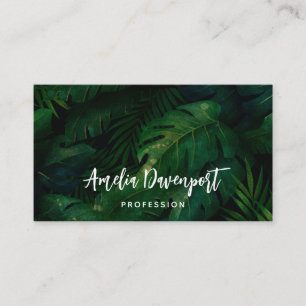 Carte De Visite Exotique Vert foncé Feuilles tropicaux