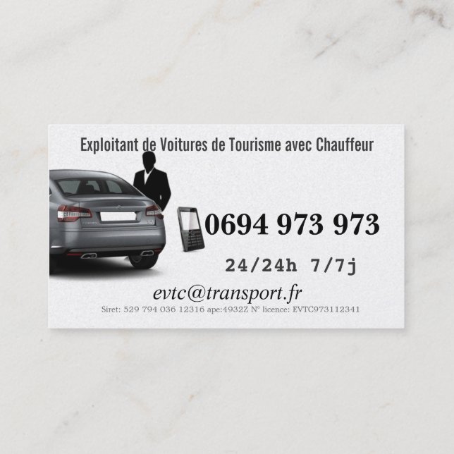 Carte De Visite Exploitant de Voitures de Transport avec Chauffeur (Dos)