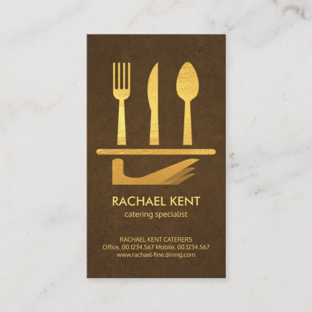 Carte De Visite Exquis Brown Gold Servi Plat Cutlery Set (Devant)