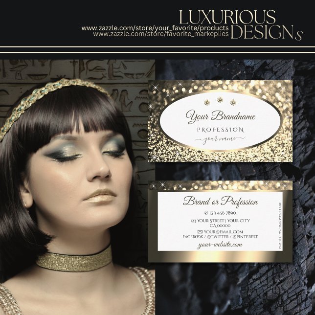 Carte De Visite Exquise Parties scintillant or mousseux blanc avec (Créateur téléchargé)