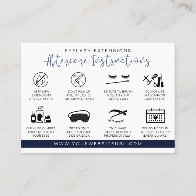 Carte De Visite Extension Eyelash Instructions de suivi Lash Logo (Dos)
