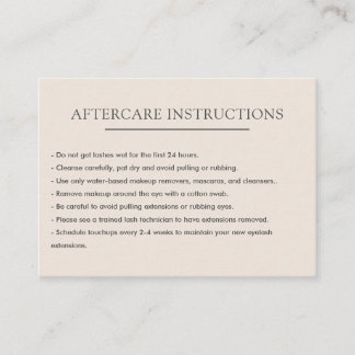 Carte De Visite Extension simple de la Lash Microblading Aftercare