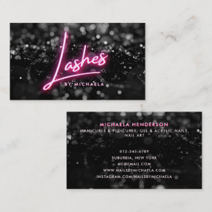 Carte De Visite Extensions de cils Salon Rose Néon & Paillettes No