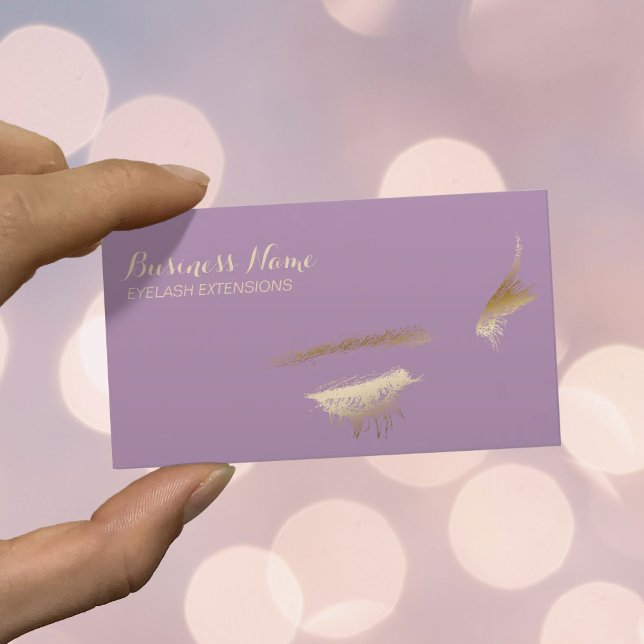 Carte De Visite Extensions Eyelash Gold Chic & Purple (Créateur téléchargé)