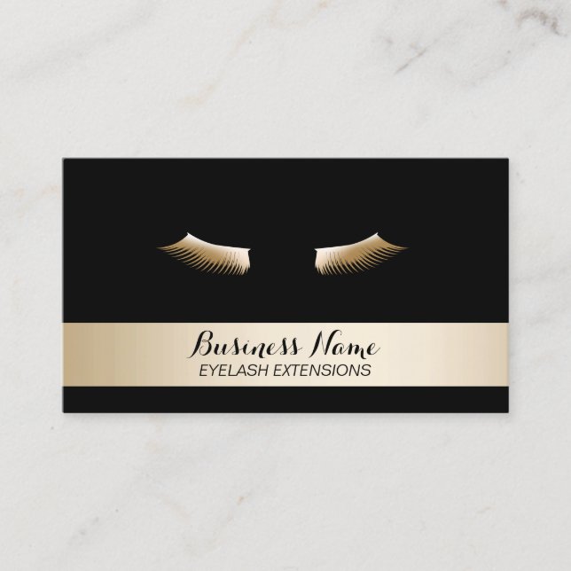 Carte De Visite Extensions Eyelash Moderne Noir & Or (Devant)
