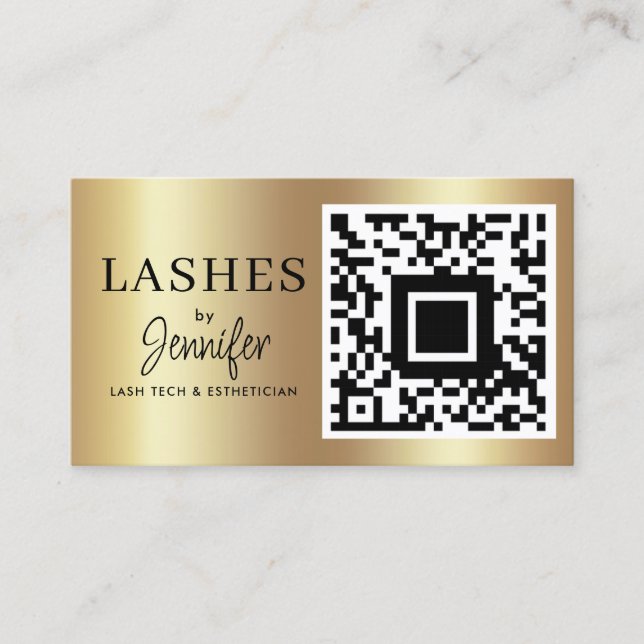 Carte De Visite Extensions Eyelash moderne QR Code noir et or (Devant)