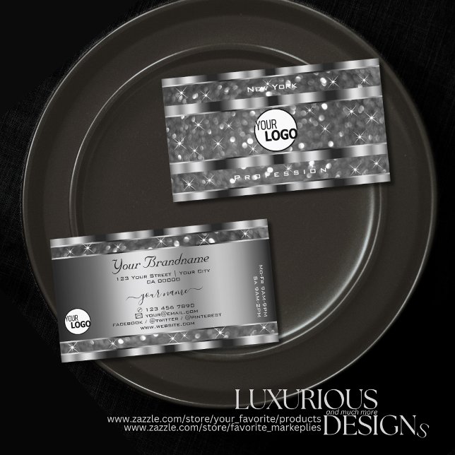 Carte De Visite Eye Catching Argent Parties scintillant Étincelle  (Créateur téléchargé)