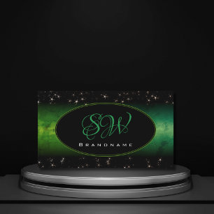 Carte De Visite Eye Catching Green Black Parties scintillant Étoil