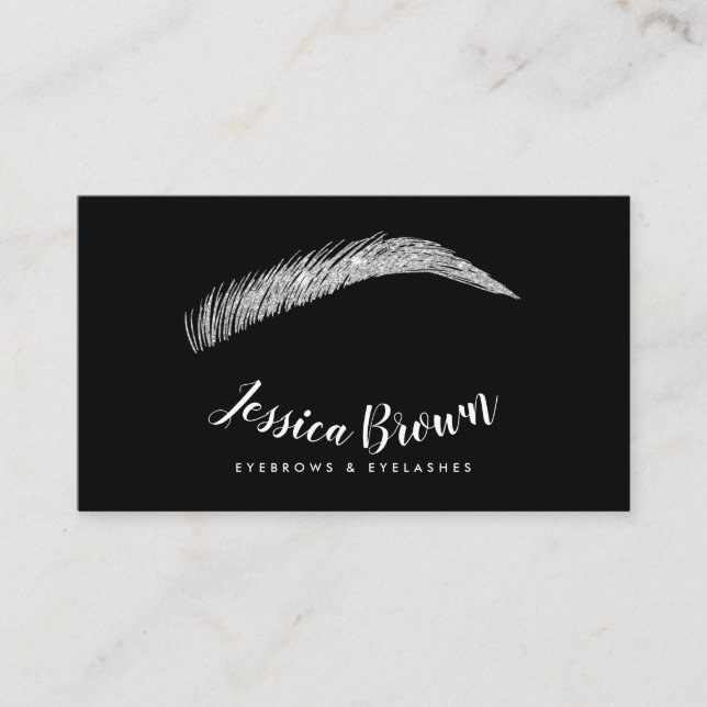 Carte De Visite Eyebrow lashes chic argent nom parties scintillant (Devant)