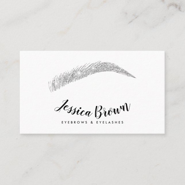 Carte De Visite Eyebrow lashes chic argent nom parties scintillant (Devant)